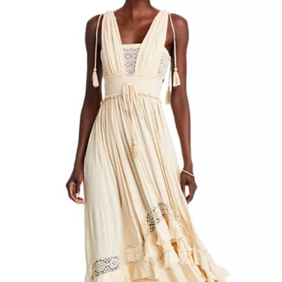 Free People Santa Maria Maxi Women’s Dress beige khaki boho hippie Size Medium - Picture 4 of 16